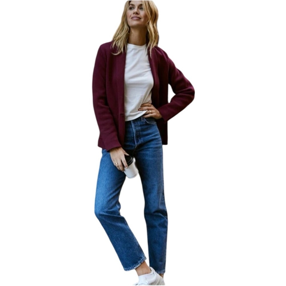 SUMMERSALT Shawl Collar Sweater Blazer Cardigan | Maroon Button Front Pockets XL - Picture 4 of 8